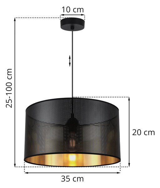 Závěsné svítidlo Asti0, 1x černé PVC stínítko, (fi 35cm), g, b