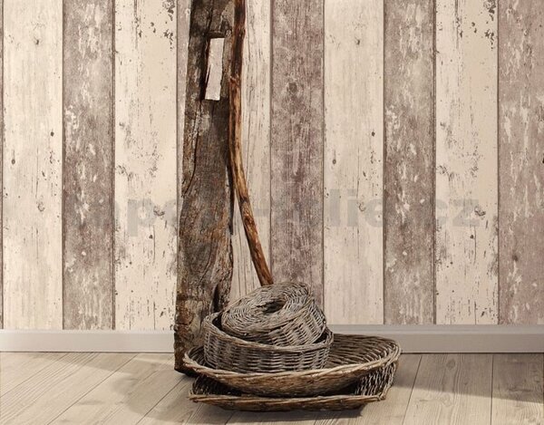 Vliesové tapety na zeď Wood´n Stone 855053, dřevěné desky hnědo-bílé, rozměr 10,05 m x 0,53 m, A.S.Création