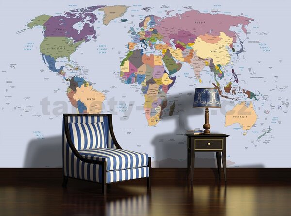 Vliesové fototapety, rozměr 312 cm x 219 cm, mapa světa, IMPOL TRADE 2142 VEXXL