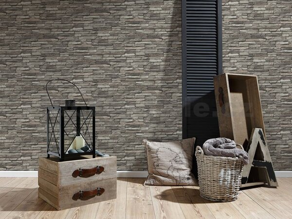 Vliesové tapety na zeď Wood´n Stone 95833-1, kámen hnědý, rozměr 10,05 m x 0,53 m, A.S.Création