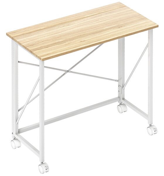 HOMCOM Skládací stůl na kolečkách Kompaktní počítačový stůl, Stolek na laptop pro domácí kancelář do malých prostor 80x40x75 cm Přirozený | Aosom