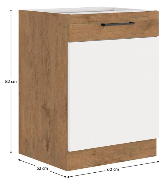 KONDELA Spodní skříňka, bílá extra vysoký lesk HG / dub lancelot, VEGA D60 1F BB