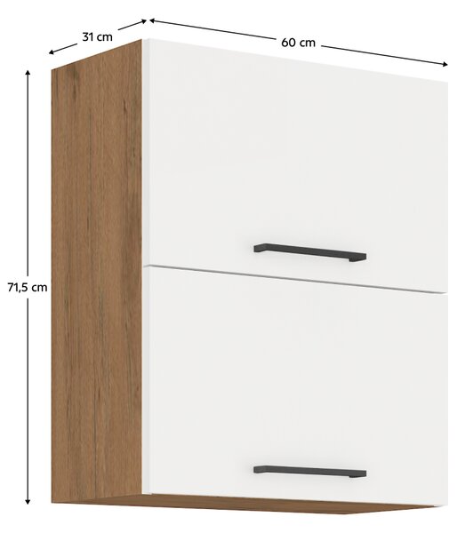 Horní skříňka, dub lancelot / bílá extra vysoký lesk HG, VEGA 60 GU-72 2F