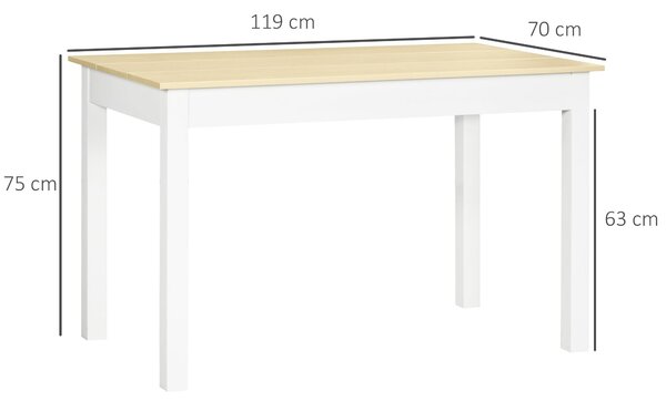 HOMCOM Jednoduchý Jídelní Stůl pro 4-6 Osob, Obdélníkový Moderní Kuchyňský Stůl s Dřevěnou Melaminovou Deskou, Nosnost 50 kg, Dub a Bílá | Aosom