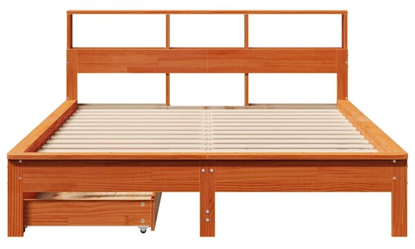 Postel s knihovnou bez matrace hnědá 120x200 cm masiv borovice 3309814
