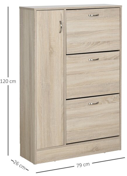HOMCOM 2-in-1 Skříň na boty pro skladování bot a deštníků, vysoká skříň s nastavitelnou policí pro 12 párů 79x26x120 cm dřevo | Aosom