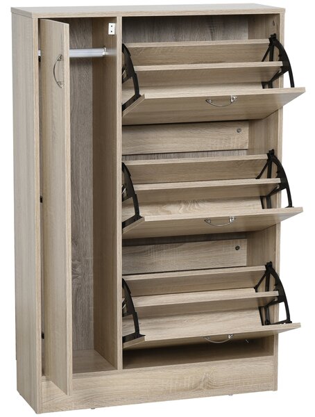 HOMCOM 2-in-1 Skříň na boty pro skladování bot a deštníků, vysoká skříň s nastavitelnou policí pro 12 párů 79x26x120 cm dřevo | Aosom