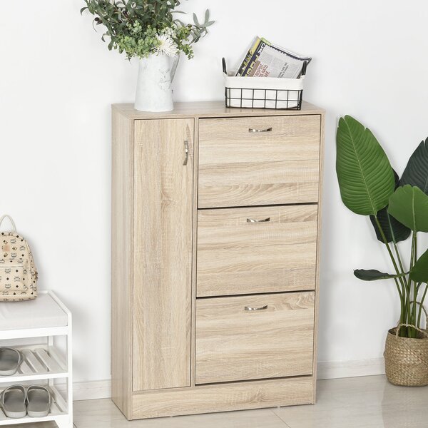 HOMCOM 2-in-1 Skříň na boty pro skladování bot a deštníků, vysoká skříň s nastavitelnou policí pro 12 párů 79x26x120 cm dřevo | Aosom