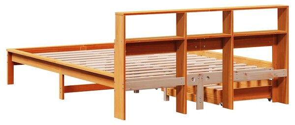 Postel s knihovnou bez matrace hnědá 120x200 cm masiv borovice 3309814