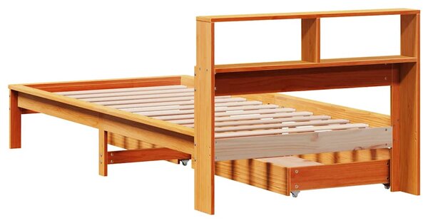 Postel s knihovnou bez matrace hnědá 90x200 cm masivní borovice 3309820