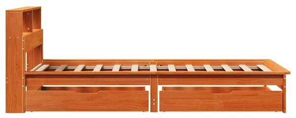 Postel s knihovnou bez matrace hnědá 90x200 cm masivní borovice 3309820