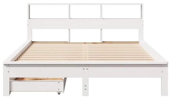 Postel s knihovnou bez matrace bílá 140x190 cm masivní borovice 3309822