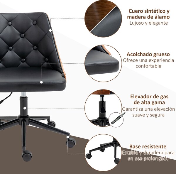Vinsetto Otočná kancelářská židle - ergonomická židle potažená PU kůží s výškově nastavitelnou funkci houpání pro obývací pokoj, ložnici a kancelář 53