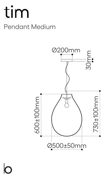 Bomma Tim E27 skleněné závěsné svítidlo ⌀650mmČerná