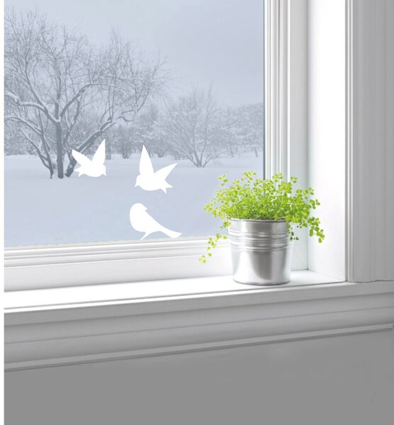 FUGU Vánoční samolepky přemístitelné Tři ptáčci za oknem
