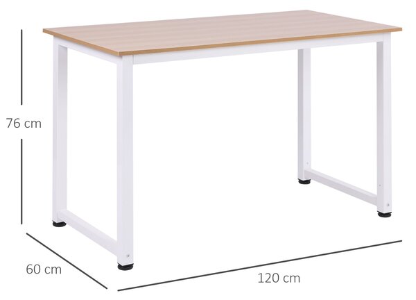 HOMCOM Moderní pracovní stůl se železnou konstrukcí a nastavitelnými nohami 120x60x76 cm Bílý a přírodní | Aosom