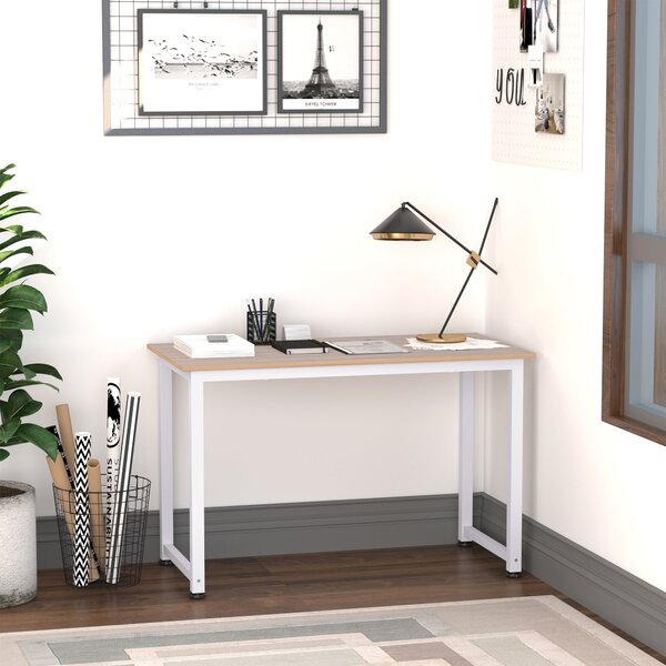 HOMCOM Moderní pracovní stůl se železnou konstrukcí a nastavitelnými nohami 120x60x76 cm Bílý a přírodní | Aosom