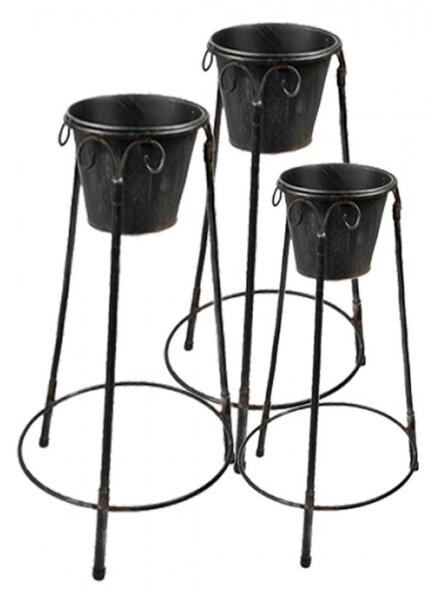 Květináče (sada 3 ks) Černá 38*38*79 / 36*34*61 / 28*27*49 cm – 38x38x79/36x34x61/28x27x49 cm