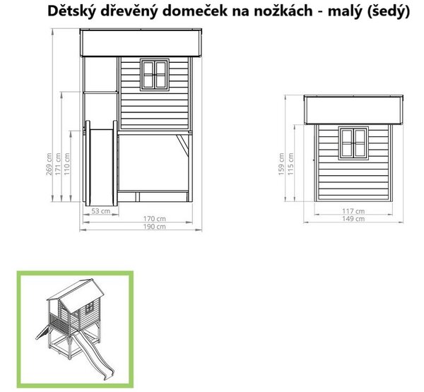 EXIT Toys Dětský dřevěný domeček na nožkách - malý (šedý)