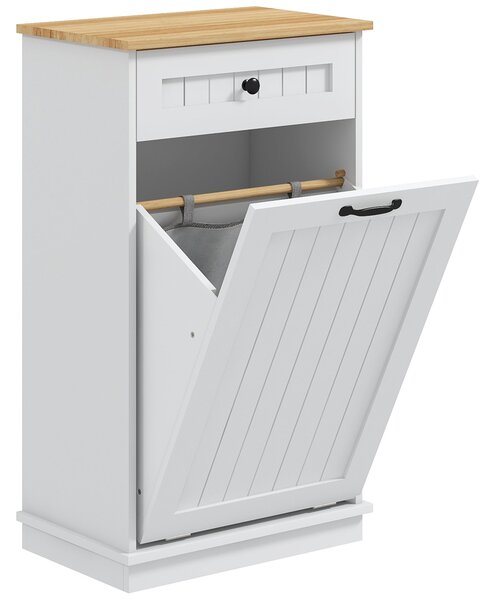 HOMCOM Koupelnová Úložná Skříňka S Vaničkou Na Prádlo A Zásuvkou, Design Proti převrácení, Moderní Koupelnový Nábytek 52x33x90 cm Bílá | Aosom