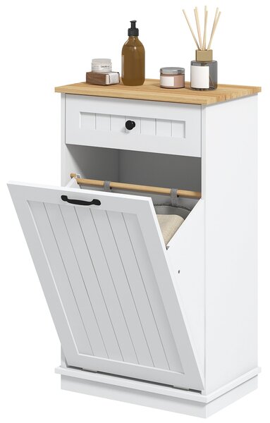 HOMCOM Koupelnová Úložná Skříňka S Vaničkou Na Prádlo A Zásuvkou, Design Proti převrácení, Moderní Koupelnový Nábytek 52x33x90 cm Bílá | Aosom