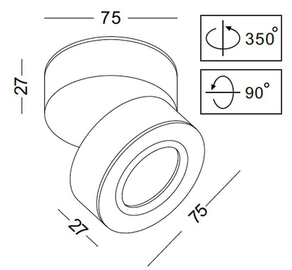 Rotex LED přisazené svítidlo natáčecí Ra>90 Bílá⌀75mm