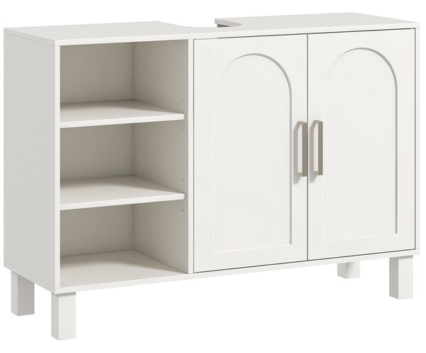HOMCOM Podskříňková koupelnová skříňka, moderní koupelnová skříňka s 2 dvířky a nastavitelnými policemi 90x30x63 cm Krémová | Aosom