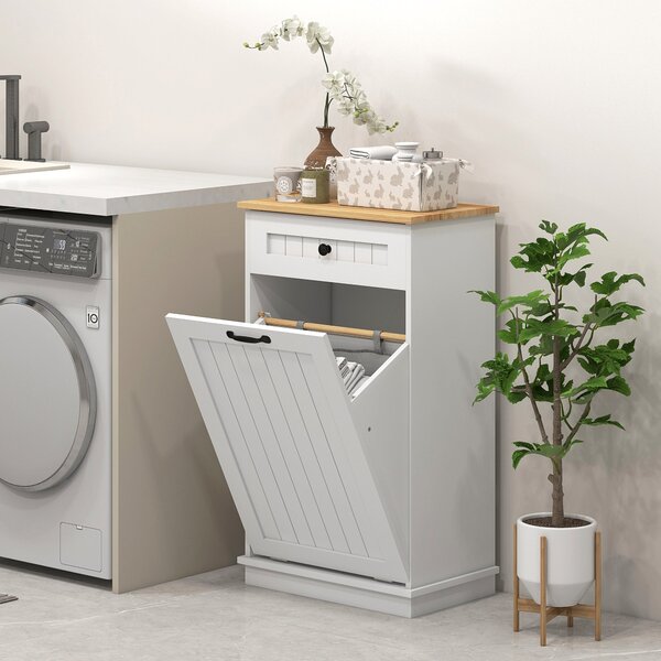 HOMCOM Koupelnová Úložná Skříňka S Vaničkou Na Prádlo A Zásuvkou, Design Proti převrácení, Moderní Koupelnový Nábytek 52x33x90 cm Bílá | Aosom