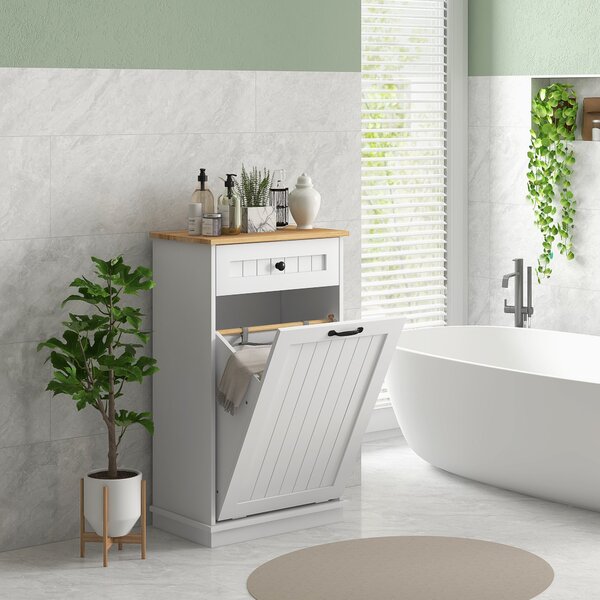 HOMCOM Koupelnová Úložná Skříňka S Vaničkou Na Prádlo A Zásuvkou, Design Proti převrácení, Moderní Koupelnový Nábytek 52x33x90 cm Bílá | Aosom