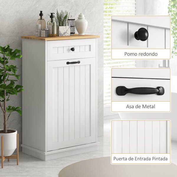 HOMCOM Koupelnová Úložná Skříňka S Vaničkou Na Prádlo A Zásuvkou, Design Proti převrácení, Moderní Koupelnový Nábytek 52x33x90 cm Bílá | Aosom