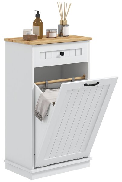 HOMCOM Koupelnová Úložná Skříňka S Vaničkou Na Prádlo A Zásuvkou, Design Proti převrácení, Moderní Koupelnový Nábytek 52x33x90 cm Bílá | Aosom
