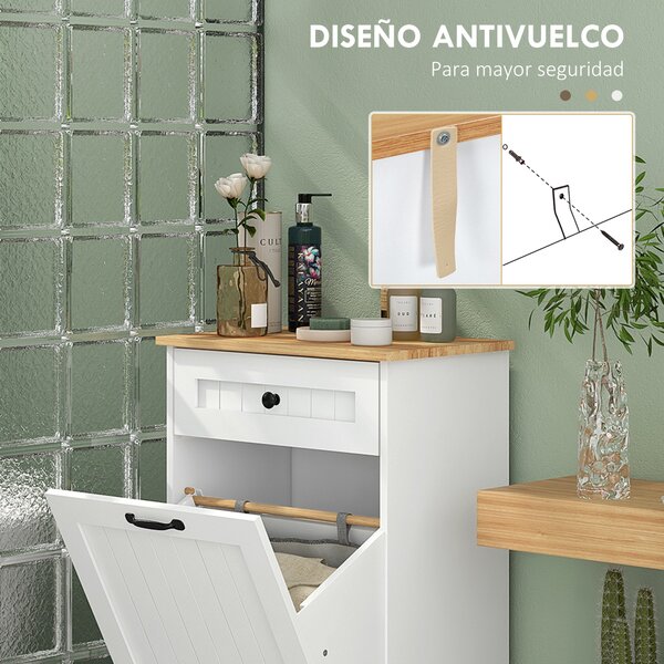 HOMCOM Koupelnová Úložná Skříňka S Vaničkou Na Prádlo A Zásuvkou, Design Proti převrácení, Moderní Koupelnový Nábytek 52x33x90 cm Bílá | Aosom
