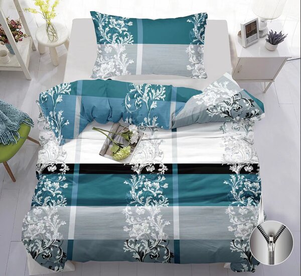 Luxusní oboustranné povlečení 140×200/70×90 – Modré ornamentální | Zip | Elegantní design