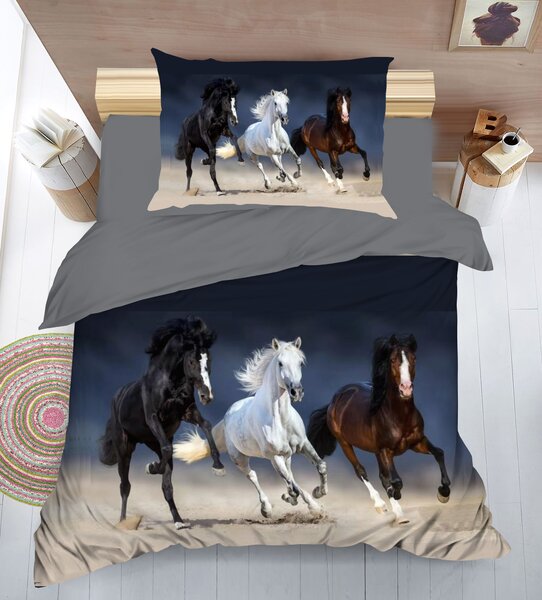 2dílné 3D povlečení 140×200 + 70×90 – Běžící koně