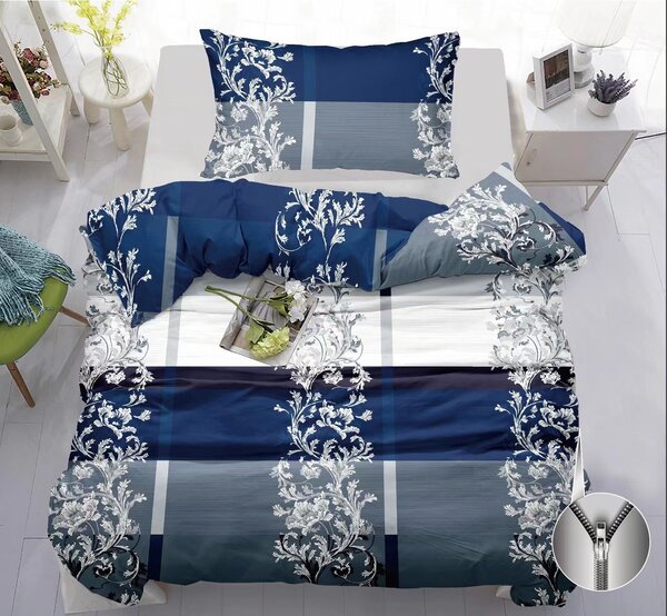 Luxusní oboustranné povlečení 140×200/70×90 – Modré ornamentální | Zip | Elegantní design