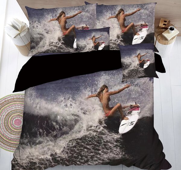 7dílné 3D povlečení – Surfařka ve vlnách – 140x200 cm