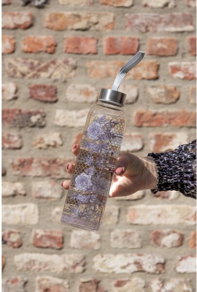 Skleněná láhev zdobená květy s uzávěrem – 650 ml
