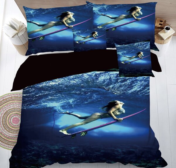 7dílné 3D povlečení – Surfařka pod mořem – 140x200 cm