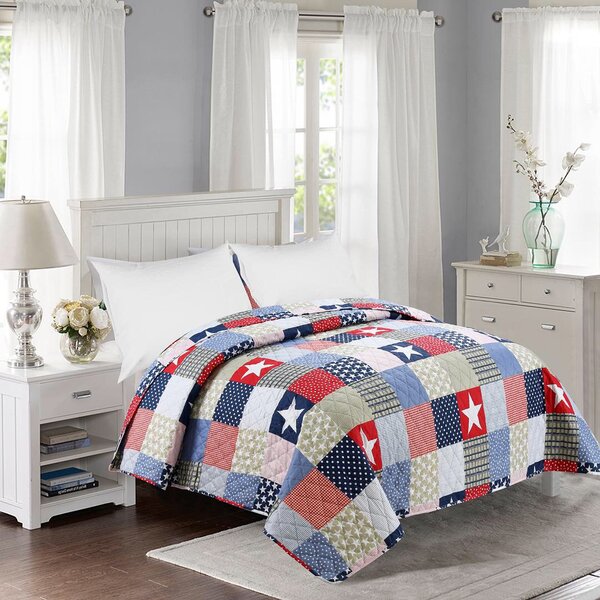 Prošívaný přehoz přes postel 200×240 cm – Patchwork modro-červený