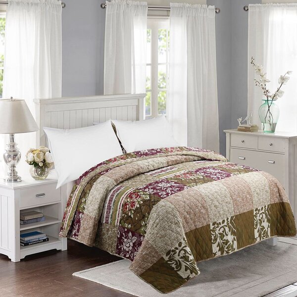 Prošívaný přehoz přes postel 200×240 cm – Patchwork béžovo-hnědý