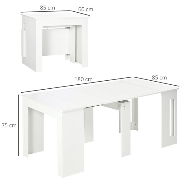 HOMCOM Rozkládací Jídelní Stůl pro 4-6 Osob se Sklopnými Křídly Multifunkční Pomocný Stůl do Kanceláře a Kuchyně Nosnost 60 kg 180x85x75 cm Bílý | Aos
