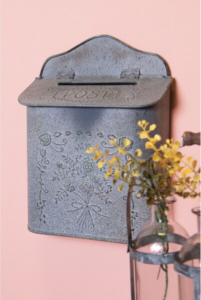 Šedá vintage poštovní schránka – 26x10x35 cm