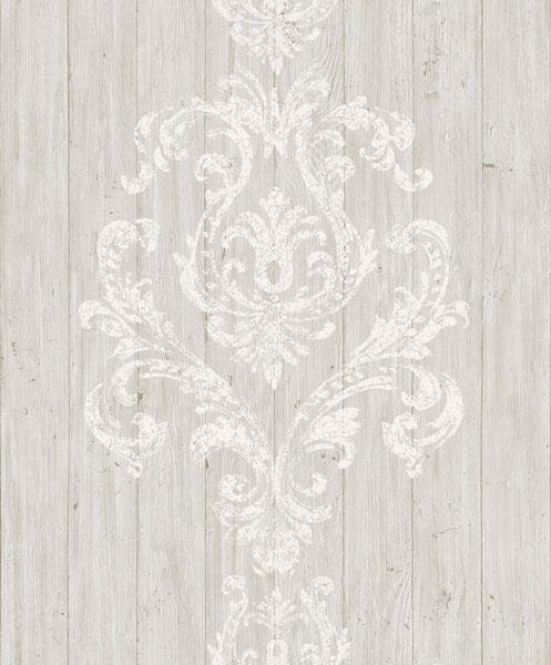 Vliesové tapety na zeď Facade FC2206, dřevěný obklad s bílým ornamentem, rozměr 10,05 m x 0,53 m, GRANDECO