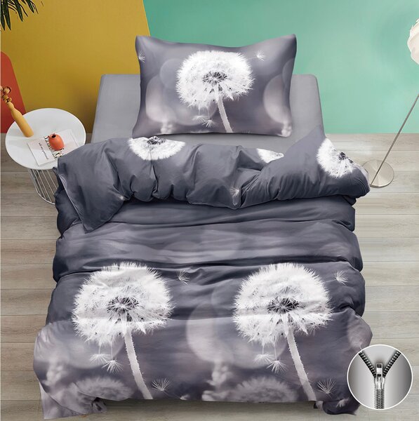 Luxusní bavlněné povlečení 140×200 + 70×90 – PAMPELIŠKY ŠEDÉ