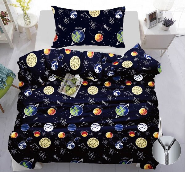 Bavlněné oboustranné povlečení 140×200 + 70×90 – PLANETKY vesmírný vzor