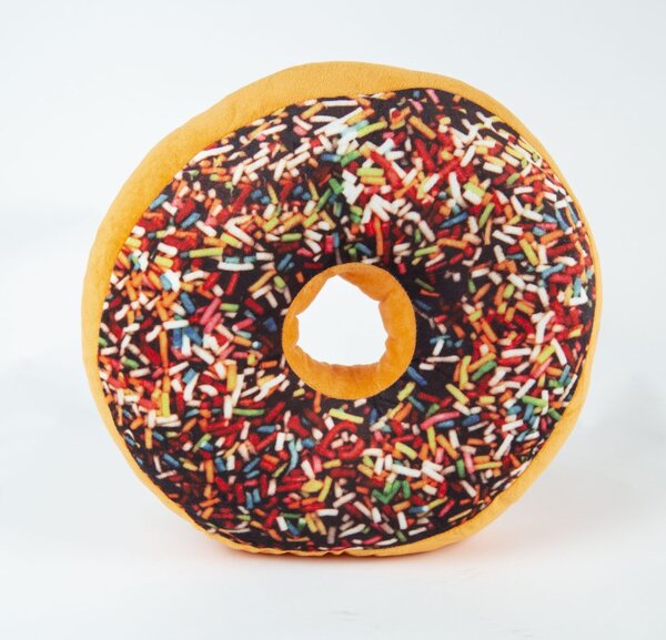 Dekorační polštář Donut s čokoládovou polevou a barevným zdobením