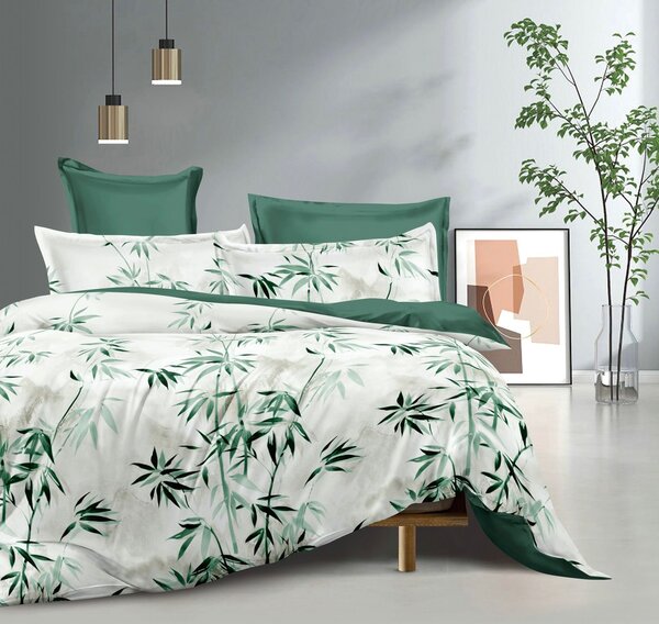 Luxusní oboustranné bavlněné povlečení 140×200 + 70×90 – Zelený sen s bambusovým vzorem