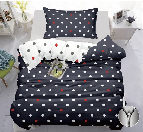 Oboustranné bavlněné povlečení 140×200 + 70×90 – POLKA DOTS NAVY