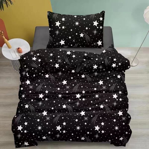 Povlečení 2dílné 140×200 + 70×90 – Tmavě šedé s hvězdami | Zip | Elegantní hvězdná obloha