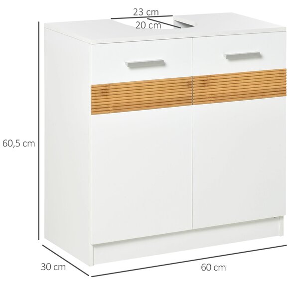 Kleankin Koupelnová skříňka pod umyvadlo, dřevěná, volně stojící s 2 dveřmi a vnitřní policí, moderní styl 60x30x60,5 cm Bílá | Aosom